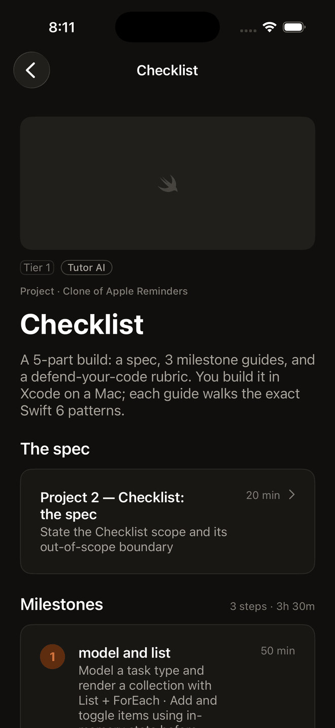 Segue's iOS app — the project workspace for the Checklist build