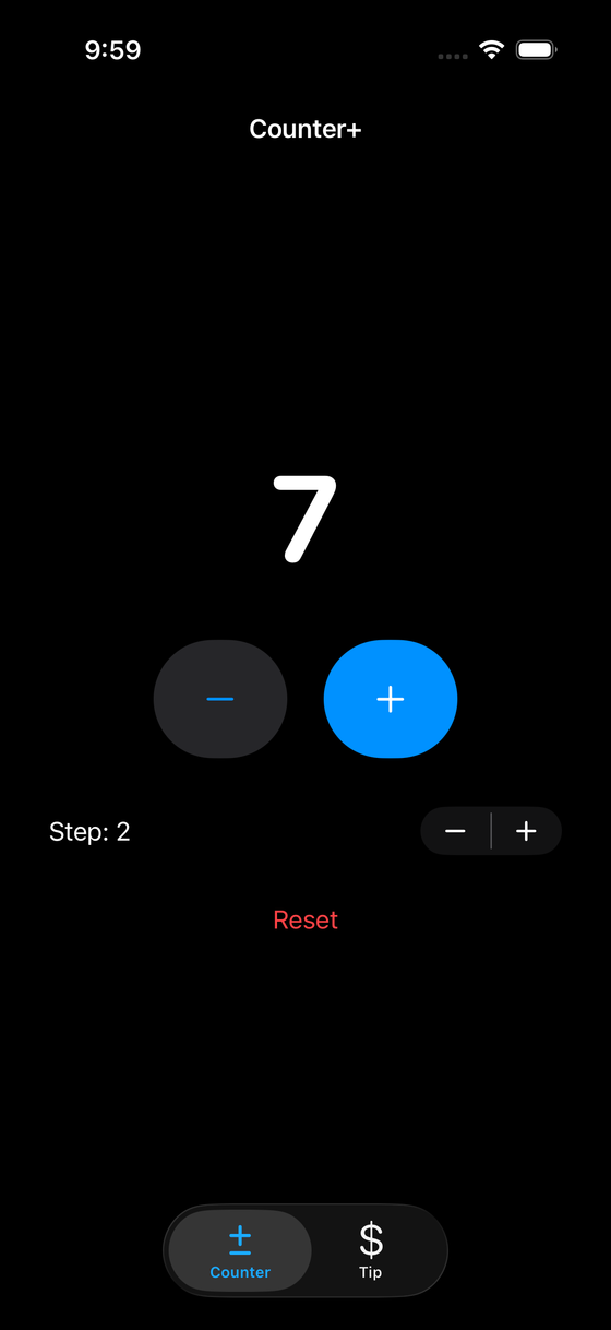 Counter+ mid-count — 7 with a step of 2