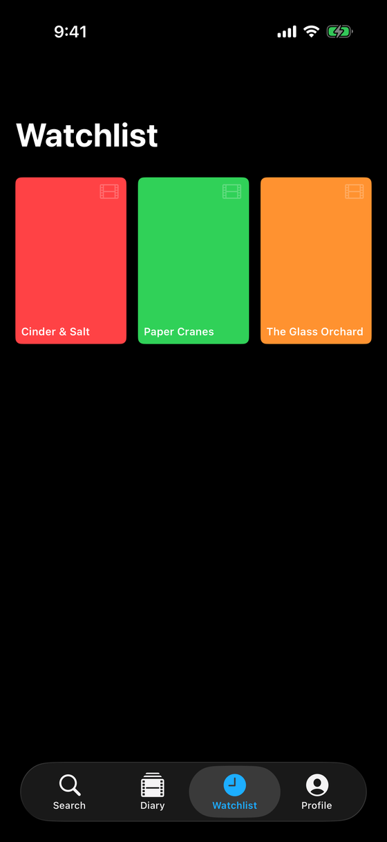 Reeler watchlist — a grid of films you want to watch