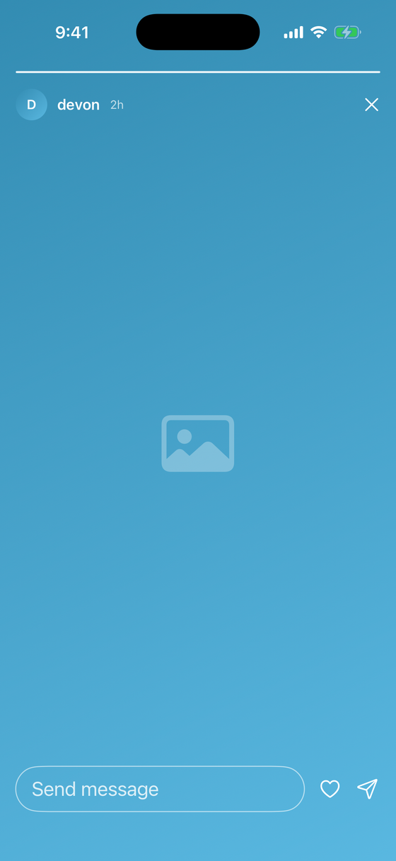 Snapgram story viewer — full-screen with progress bar and reply bar