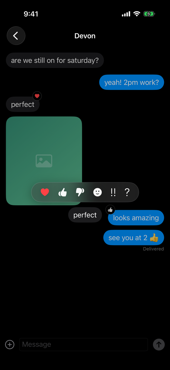 Pingline tapback menu — a floating reaction picker over a bubble