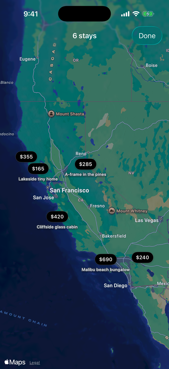 Staybnb map — listings as custom price pins over MapKit